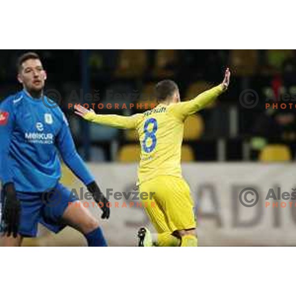 Tamar Svetlin scores and celebrates goal during Prva Liga Telekom Slovenije 2020-2021 football match between Domzale and Olimpija in Domzale, Slovenia on November 29, 2020