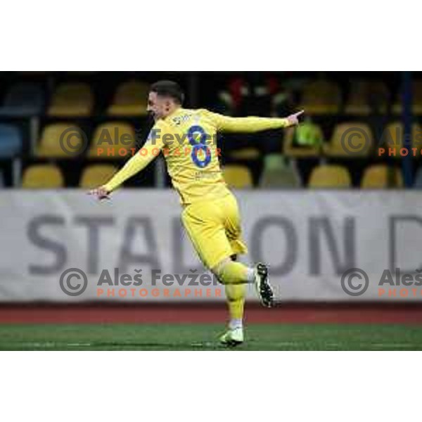 Tamar Svetlin scores and celebrates goal during Prva Liga Telekom Slovenije 2020-2021 football match between Domzale and Olimpija in Domzale, Slovenia on November 29, 2020