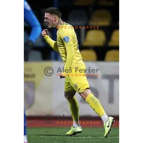 Tamar Svetlin scores and celebrates goal during Prva Liga Telekom Slovenije 2020-2021 football match between Domzale and Olimpija in Domzale, Slovenia on November 29, 2020
