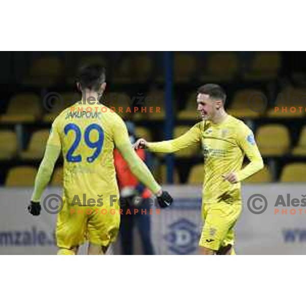 Tamar Svetlin scores and celebrates goal during Prva Liga Telekom Slovenije 2020-2021 football match between Domzale and Olimpija in Domzale, Slovenia on November 29, 2020