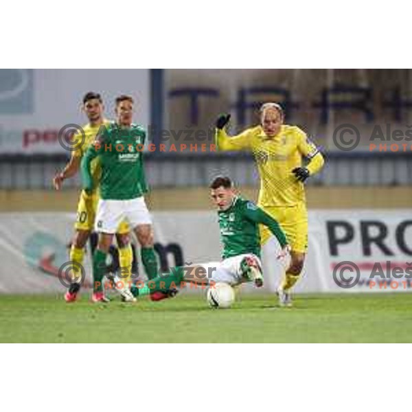 Mario Kvesic and Senijad Ibricic in action during Prva Liga Telekom Slovenije 2020-2021 football match between Domzale and Olimpija in Domzale, Slovenia on November 29, 2020