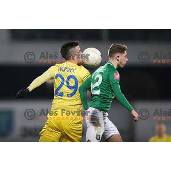 Arnel Jakupovic and Michael Pavlovic in action during Prva Liga Telekom Slovenije 2020-2021 football match between Domzale and Olimpija in Domzale, Slovenia on November 29, 2020