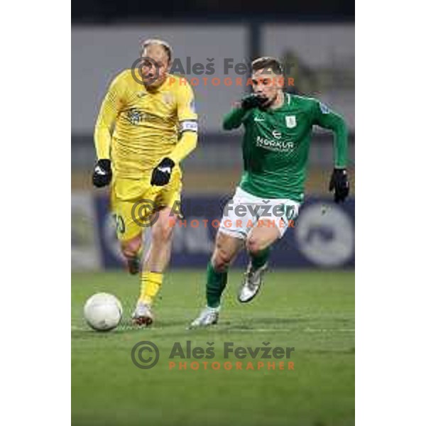 Senijad Ibricic and Timi Max Elsnik in action during Prva Liga Telekom Slovenije 2020-2021 football match between Domzale and Olimpija in Domzale, Slovenia on November 29, 2020