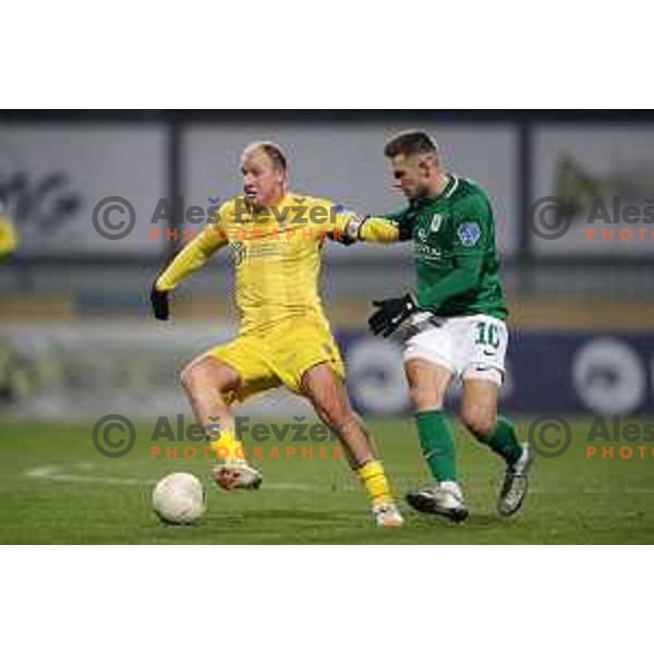 Senijad Ibricic and Timi Max Elsnik in action during Prva Liga Telekom Slovenije 2020-2021 football match between Domzale and Olimpija in Domzale, Slovenia on November 29, 2020