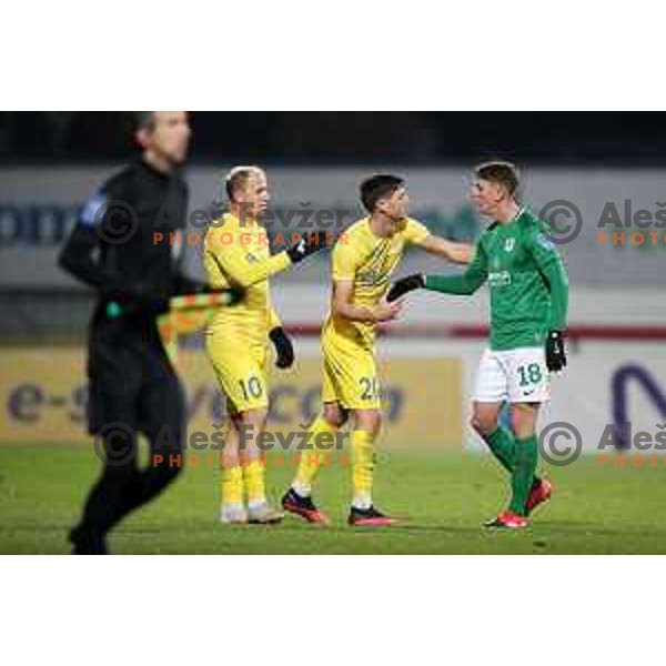 Senijad Ibricic, Sven Sostaric Karic and Andres Vombergar in action during Prva Liga Telekom Slovenije 2020-2021 football match between Domzale and Olimpija in Domzale, Slovenia on November 29, 2020