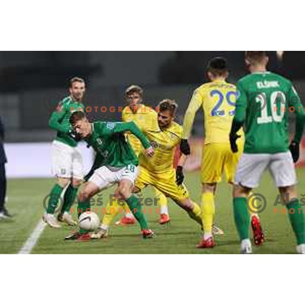 Andres Vombergar and Janez Pisek in action during Prva Liga Telekom Slovenije 2020-2021 football match between Domzale and Olimpija in Domzale on November 29, 2020