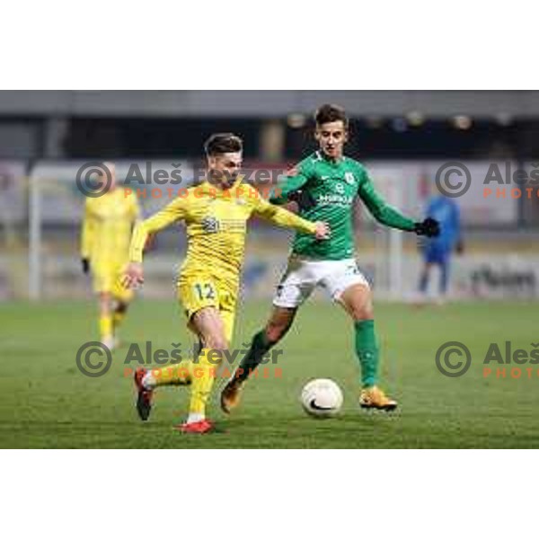 Gregor Sikosek and Mihail Caimacov in action during Prva Liga Telekom Slovenije 2020-2021 football match between Domzale and Olimpija in Domzale on November 29, 2020