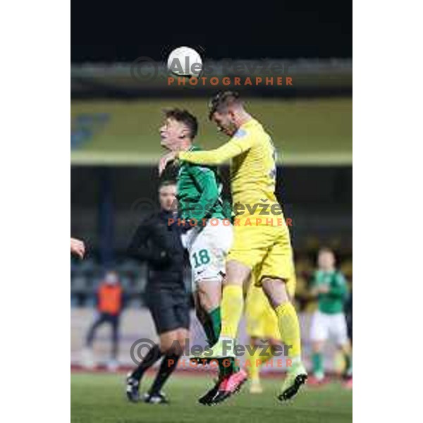 Andres Vombergar and Damjan Vuklisevic in action during Prva Liga Telekom Slovenije 2020-2021 football match between Domzale and Olimpija in Domzale on November 29, 2020