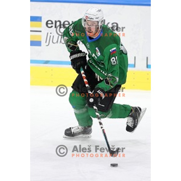 Miha Zajc of SZ Olimpija in action during Alps League ice-hockey match between SZ Olimpija and Pustertal in Ljubljana, Slovenia on December 1, 2020