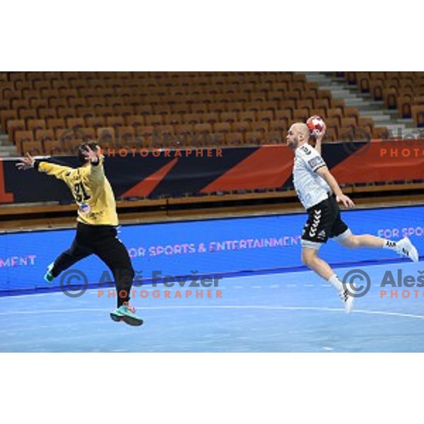 Luka Florjancic of Trimo Trebnje in action during EHF European League Men 2020/21 handball match between Trimo Trebnje and Eurofarm Pelister in Ljubljana, Slovenia on December 1, 2020