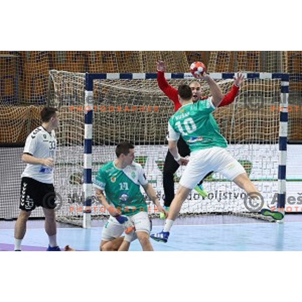 Aleksander Tomic in action during EHF European League Men 2020/21 handball match between Trimo Trebnje and Eurofarm Pelister in Ljubljana, Slovenia on December 1, 2020