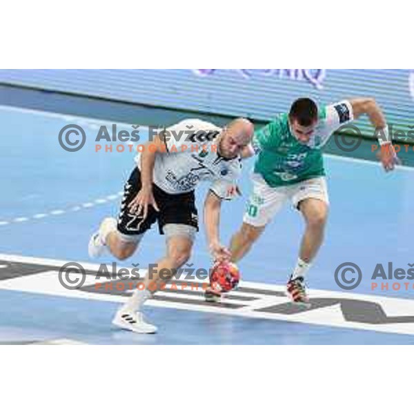 Luka Florjancic of Trimo Trebnje in action during EHF European League Men 2020/21 handball match between Trimo Trebnje and Eurofarm Pelister in Ljubljana, Slovenia on December 1, 2020