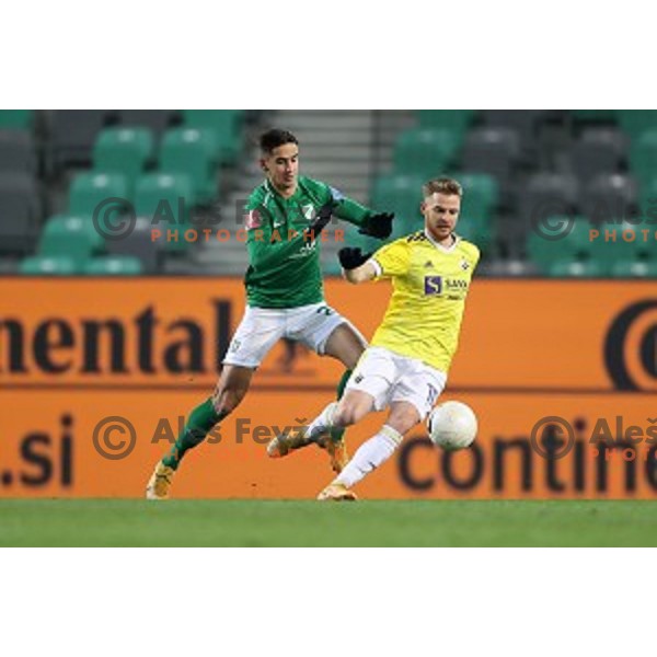 Mihail Caimacov and Rudi Pozeg Vancas in action during Prva Liga Telekom Slovenije 2020-2021 football match between Olimpija and Maribor in SRC Stozice, Ljubljana, Slovenia on December 3, 2020