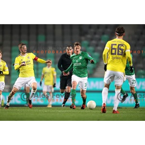 Aleks Pihler and Andres Vombergar in action during Prva Liga Telekom Slovenije 2020-2021 football match between Olimpija and Maribor in SRC Stozice, Ljubljana, Slovenia on December 3, 2020