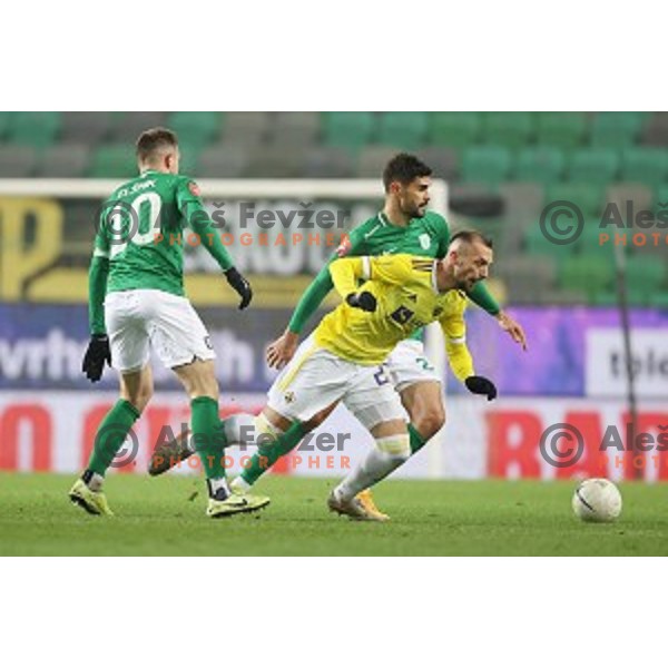 Jasmin Mesanovic and Marko Perkovic in action during Prva Liga Telekom Slovenije 2020-2021 football match between Olimpija and Maribor in SRC Stozice, Ljubljana, Slovenia on December 3, 2020