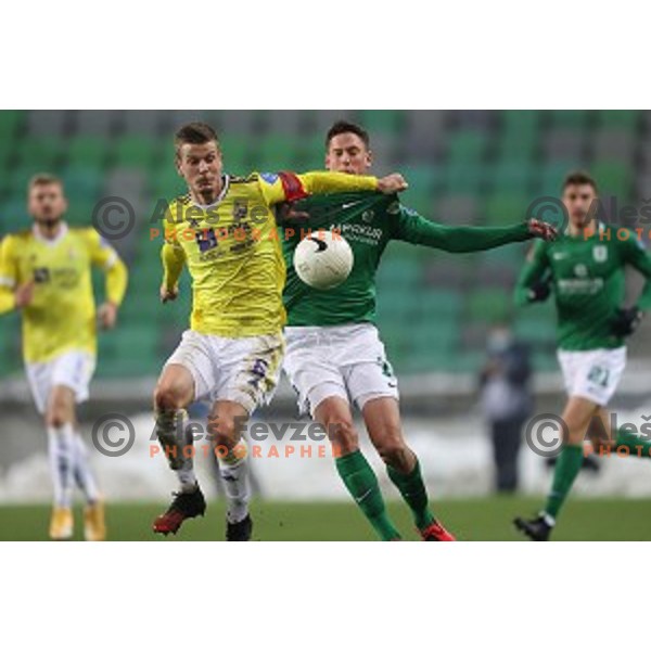 Aleks Pihler and Andres Vombergar in action during Prva Liga Telekom Slovenije 2020-2021 football match between Olimpija and Maribor in SRC Stozice, Ljubljana, Slovenia on December 3, 2020