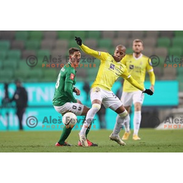 Andres Vombergar and Felipe Dos Santos in action during Prva Liga Telekom Slovenije 2020-2021 football match between Olimpija and Maribor in SRC Stozice, Ljubljana, Slovenia on December 3, 2020