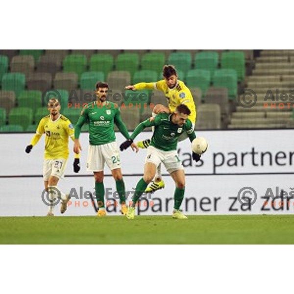 Rok Kronaveter and Timi Max Elsnik in action during Prva Liga Telekom Slovenije 2020-2021 football match between Olimpija and Maribor in SRC Stozice, Ljubljana, Slovenia on December 3, 2020