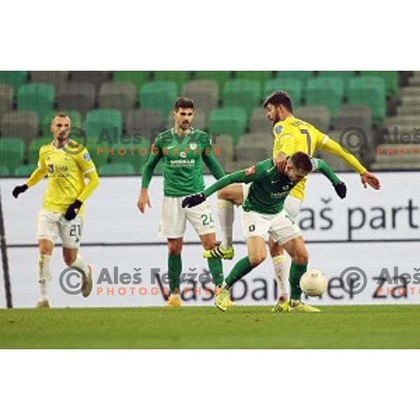 Rok Kronaveter and Timi Max Elsnik in action during Prva Liga Telekom Slovenije 2020-2021 football match between Olimpija and Maribor in SRC Stozice, Ljubljana, Slovenia on December 3, 2020