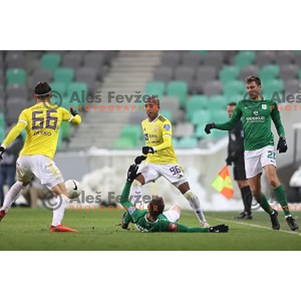 Felipe Dos Santos and Luka Marin in action during Prva Liga Telekom Slovenije 2020-2021 football match between Olimpija and Maribor in SRC Stozice, Ljubljana, Slovenia on December 3, 2020