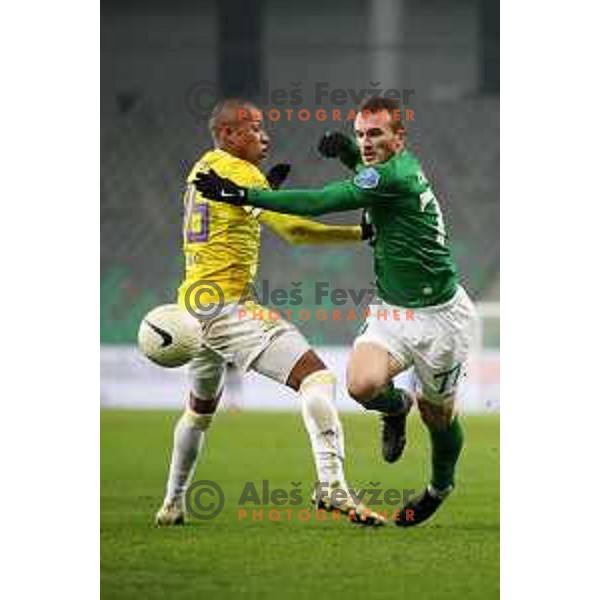 Felipe Dos Santos and Djordje Ivanovic in action during Prva Liga Telekom Slovenije 2020-2021 football match between Olimpija and Maribor in SRC Stozice, Ljubljana, Slovenia on December 3, 2020