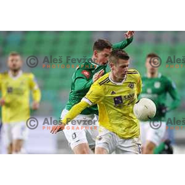 Aleks Pihler and Andres Vombergar in action during Prva Liga Telekom Slovenije 2020-2021 football match between Olimpija and Maribor in SRC Stozice, Ljubljana, Slovenia on December 3, 2020