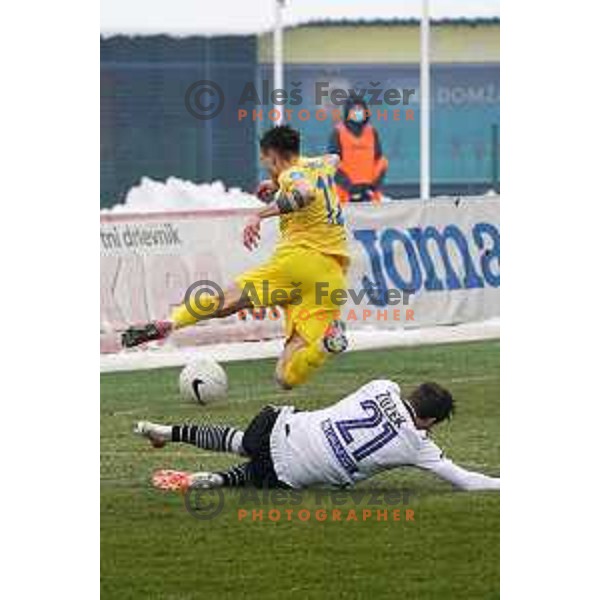 Gregor Sikosek and Zan Zuzek in action during Prva Liga Telekom Slovenije 2020-2021 football match between Domzale and Koper in Domzale on December 5, 2020