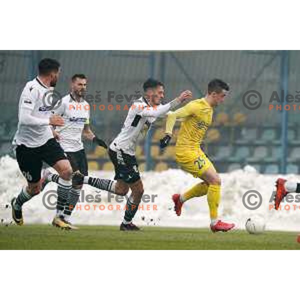 Ivan Borna Jelic Balta and Arnel Jakupovic in action during Prva Liga Telekom Slovenije 2020-2021 football match between Domzale and Koper in Domzale on December 5, 2020