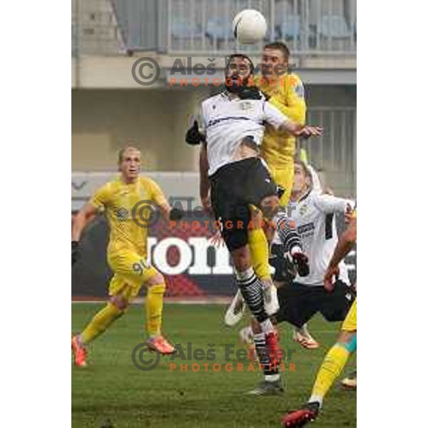 Denis Cerovec and Gaber Dobrovoljc in action during Prva Liga Telekom Slovenije 2020-2021 football match between Domzale and Koper in Domzale on December 5, 2020