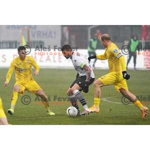 Ivica Guberac and Senijad Ibricic in action during Prva Liga Telekom Slovenije 2020-2021 football match between Domzale and Koper in Domzale on December 5, 2020