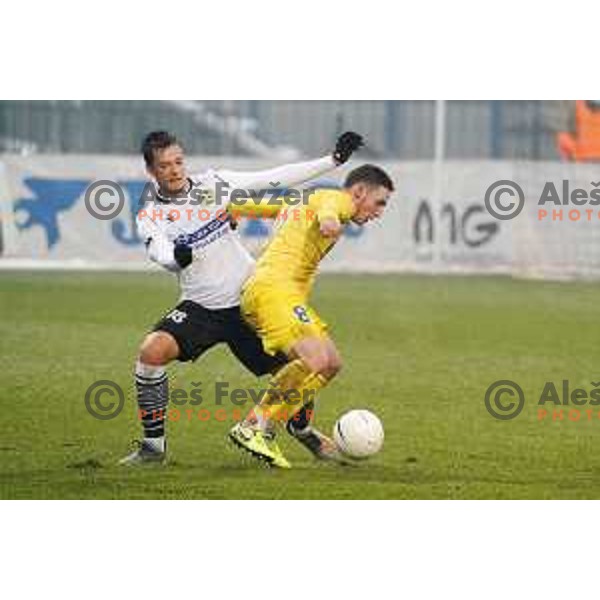 Matej Palcic and Tamar Svetlin in action during Prva Liga Telekom Slovenije 2020-2021 football match between Domzale and Koper in Domzale on December 5, 2020