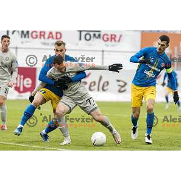 Advan Kadusic and Djordje Ivanovic in action during Prva Liga Telekom Slovenije 2020-2021 football match between Celje and Olimpija in Celje, Slovenia on December 6, 2020