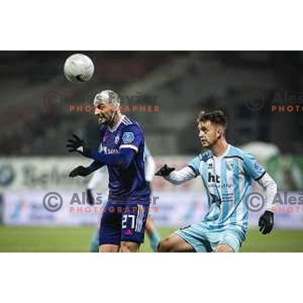 Jasmin Mesanovic vs Tine Kavcic in action during Prva liga Telekom Slovenije football match between Maribor and Gorica in Ljudski vrt, Maribor, Slovenia on December 6, 2020