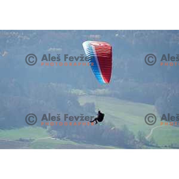 Matjaz Sluga, member of Slovenia Paragliding team during practice flight in Slovenia on November 15, 2020