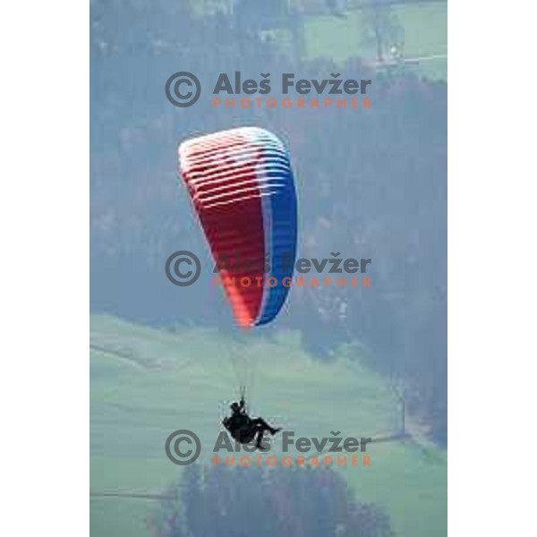 Matjaz Sluga, member of Slovenia Paragliding team during practice flight in Slovenia on November 15, 2020