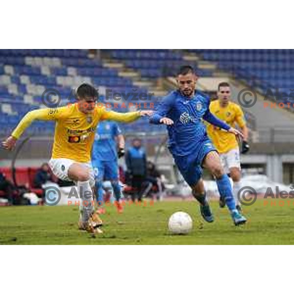 Mark Spanring and Dario Kolobaric in action during Prva Liga Telekom Slovenije 2020-2021 football match between Bravo and Domzale in Ljubljana, Slovenia on December 9, 2020