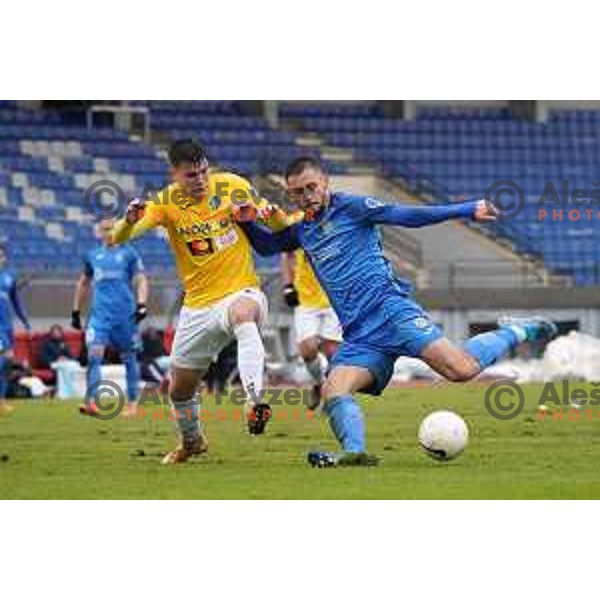Mark Spanring and Dario Kolobaric in action during Prva Liga Telekom Slovenije 2020-2021 football match between Bravo and Domzale in Ljubljana, Slovenia on December 9, 2020