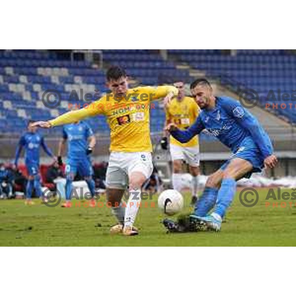 Mark Spanring and Dario Kolobaric in action during Prva Liga Telekom Slovenije 2020-2021 football match between Bravo and Domzale in Ljubljana, Slovenia on December 9, 2020