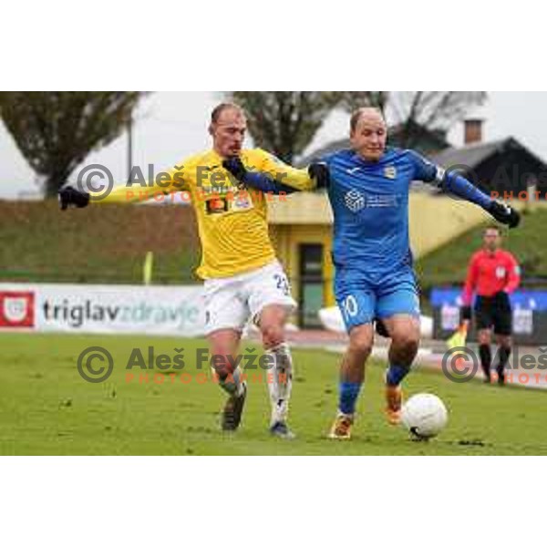 Sandi Ogrinec and Senijad Ibricic in action during Prva Liga Telekom Slovenije 2020-2021 football match between Bravo and Domzale in Ljubljana, Slovenia on December 9, 2020