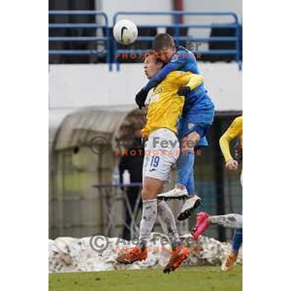Rok Kidric and Bostjan Dobrovoljc in action during Prva Liga Telekom Slovenije 2020-2021 football match between Bravo and Domzale in Ljubljana, Slovenia on December 9, 2020