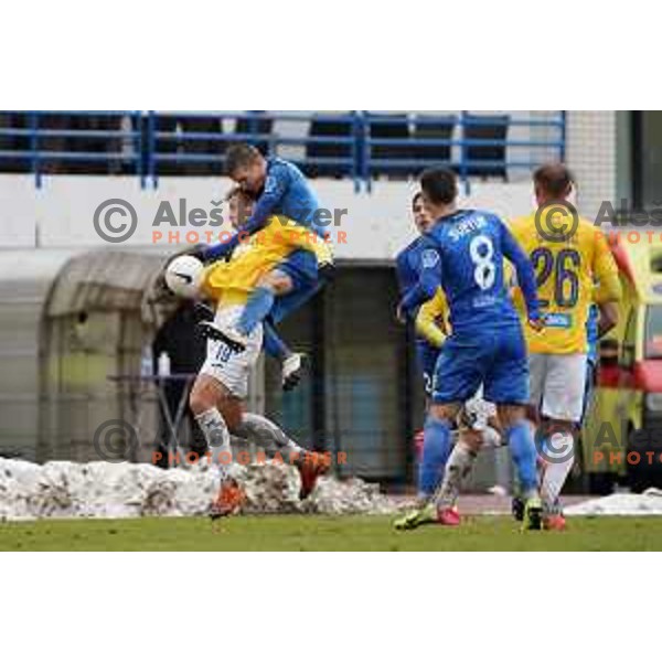 Rok Kidric and Bostjan Dobrovoljc in action during Prva Liga Telekom Slovenije 2020-2021 football match between Bravo and Domzale in Ljubljana, Slovenia on December 9, 2020