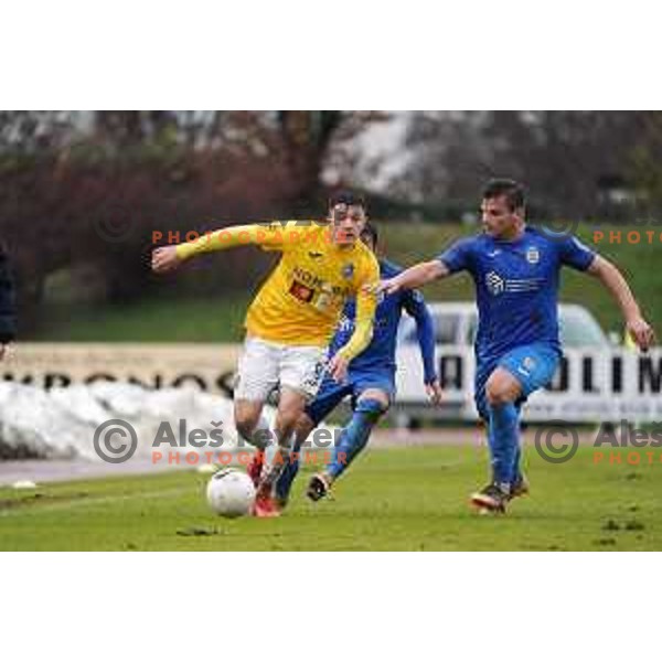 Martin Kramaric and Janez Pisek in action during Prva Liga Telekom Slovenije 2020-2021 football match between Bravo and Domzale in Ljubljana, Slovenia on December 9, 2020