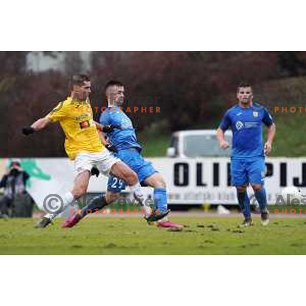 Luka Zinko and Arnel Jakupovic in action during Prva Liga Telekom Slovenije 2020-2021 football match between Bravo and Domzale in Ljubljana, Slovenia on December 9, 2020