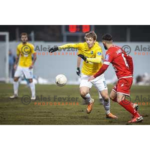 Rok Kidric in action during Prva liga Telekom Slovenije football match between Aluminij and Bravo in Kidricevo, Slovenia on December 12, 2020