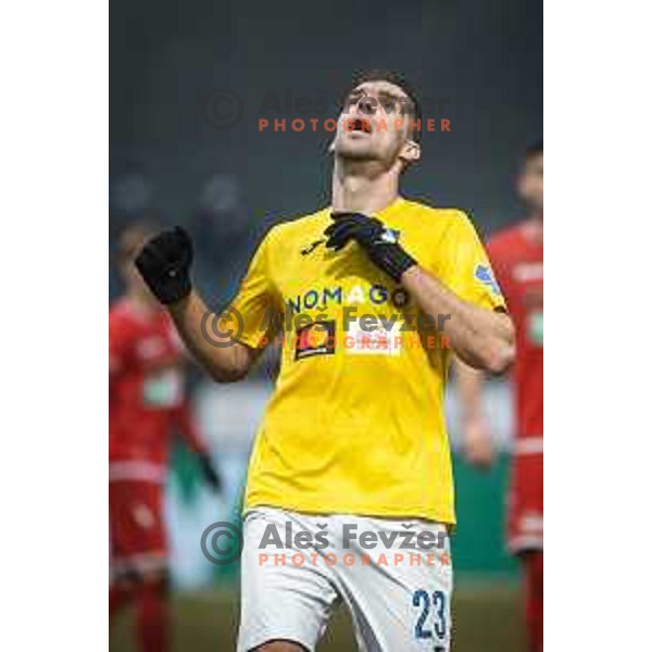 Luka Zinko in action during Prva liga Telekom Slovenije football match between Aluminij and Bravo in Kidricevo, Slovenia on December 12, 2020