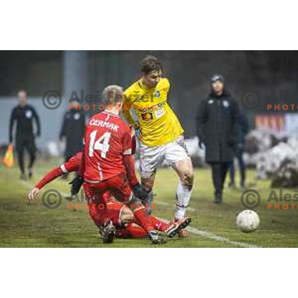 Rok Kidric in action during Prva liga Telekom Slovenije football match between Aluminij and Bravo in Kidricevo, Slovenia on December 12, 2020