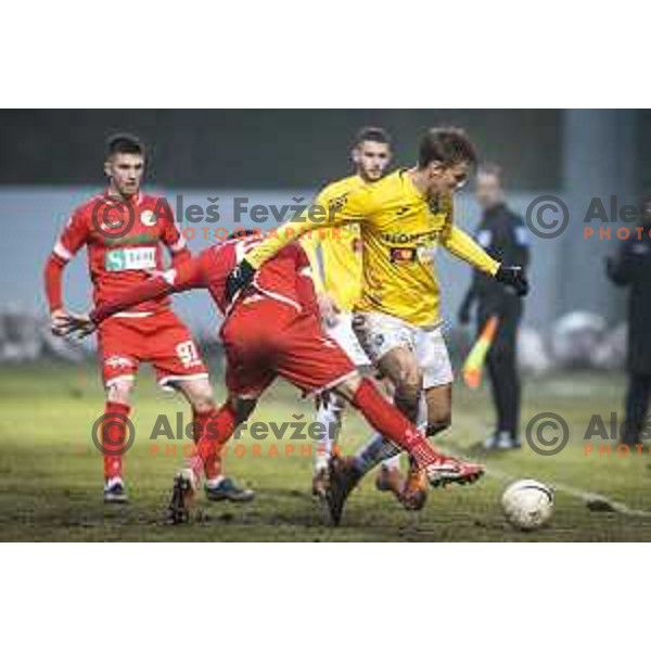 Rok Kidric in action during Prva liga Telekom Slovenije football match between Aluminij and Bravo in Kidricevo, Slovenia on December 12, 2020