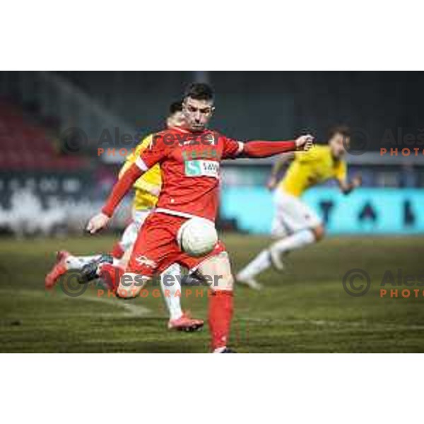 Mihael Klepac in action during Prva liga Telekom Slovenije football match between Aluminij and Bravo in Kidricevo, Slovenia on December 12, 2020