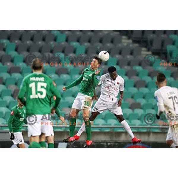 Andres Vombergar of Olimpija and Antoine Makoumbou in action during Prva Liga Telekom Slovenië 2020-2021 football match between Olimpija and Tabor in SRC Stozice, Ljubljana, Slovenia on December 12, 2020