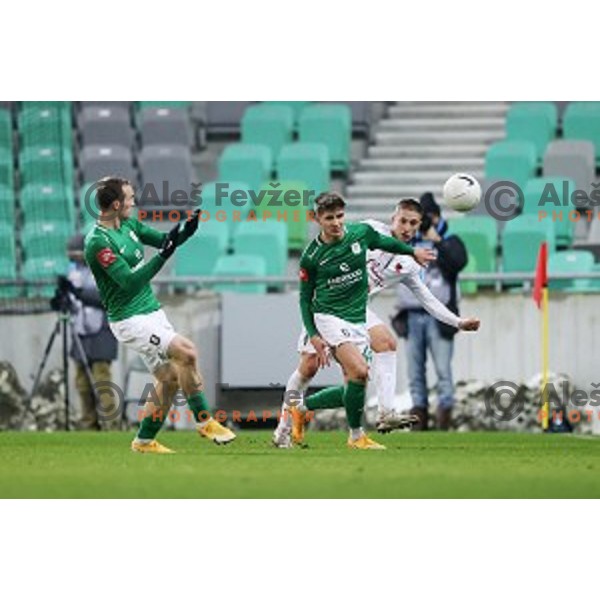 Jan Andrejasic and Toni Aliaj in action during Prva Liga Telekom Slovenië 2020-2021 football match between Olimpija and Tabor in SRC Stozice, Ljubljana, Slovenia on December 12, 2020